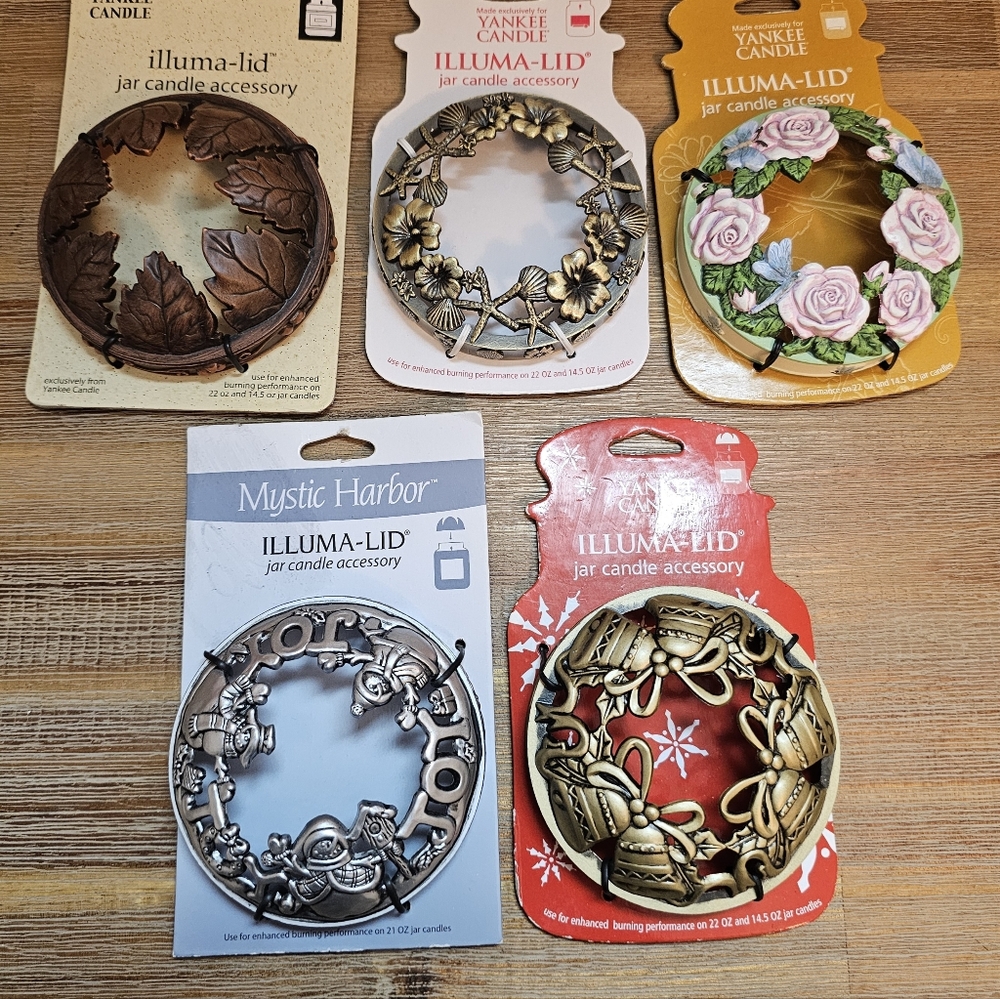 New Lot Of 5 YANKEE CANDLE Illumi Lid Glass Jar Toppers
